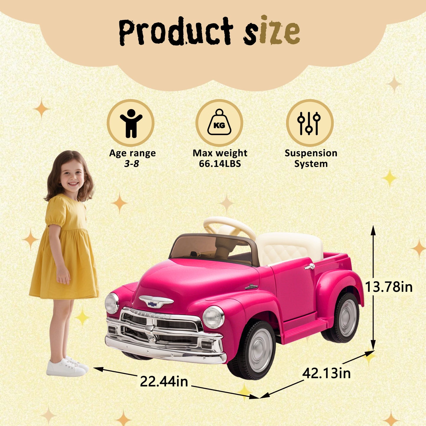 12V Ride on Toys, Licensed Chevrolet 3100 Powered Ride on Cars with Remote Control, Bluetooth, Music, USB Ports, LED Lights, 4 Wheels Suspension, Electric Car for Kids Boys Girls Ages 3-6, Pink