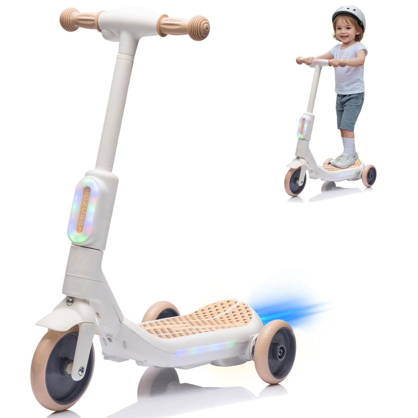 iYofe 3 Wheel Scooter for Kids, 6V Kids Electric Scooter for Boys Girls 3-6 Years Old, Kids Scooter for Toddlers with Music, Steam Sprayer, Colorful Front/Deck Light, White