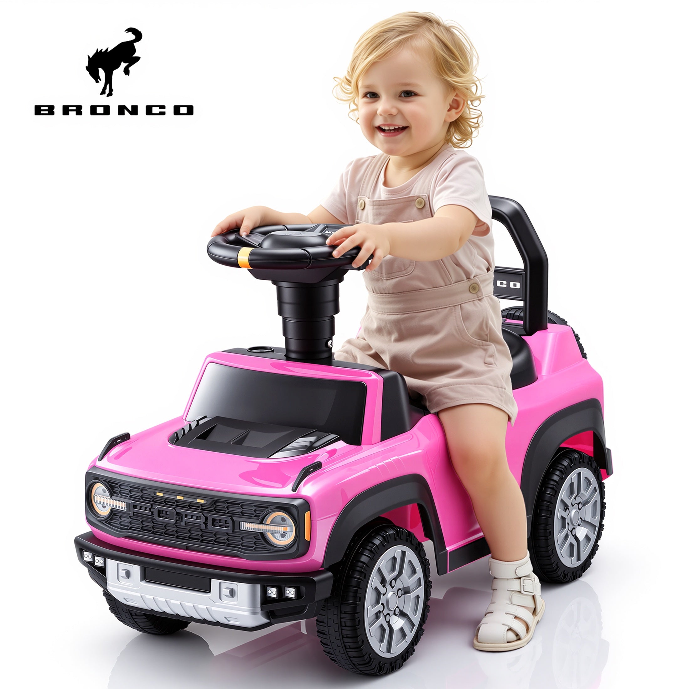 iYofe Kids Ride on Push Car 2 in 1, Ford Bronco Raptor Toddlers Ride on Push Toys with Horn, Music, Handle, Under Seat Storage, Ride on Toys for Toddlers 18 Months +, Pink