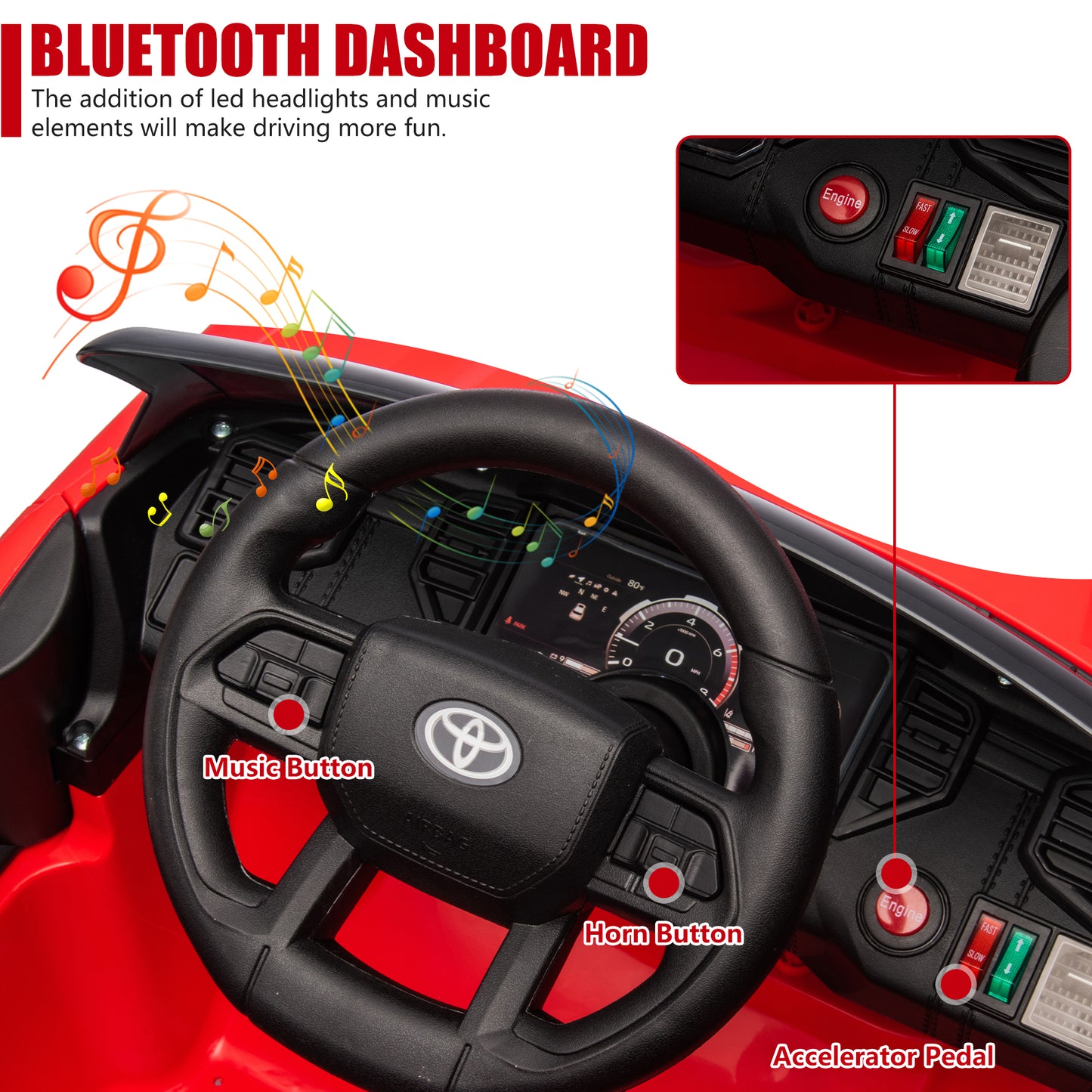 Toyota Tundra Pickup 12V 4.5A Ride On Cars with Remote Control, Battery Powered Ride On Toys for Kids, Kids Electric Vehicles with Bluetooth Music, USB, Electric Cars for Kids Boys Girls Gifts, Red