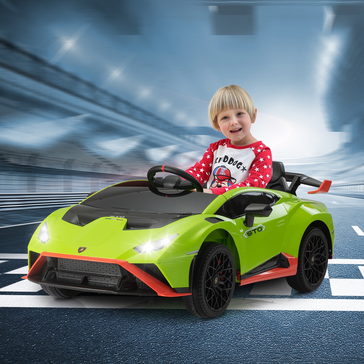 Licensed Lamborghini Sto Ride on Cars, 24V Powered Ride on Toy with Remote Control, Music Player, LED Light, Safety Belt, 4 Wheels Suspension, Electric Vehicles for 3-5 Years Boys Girls, Green