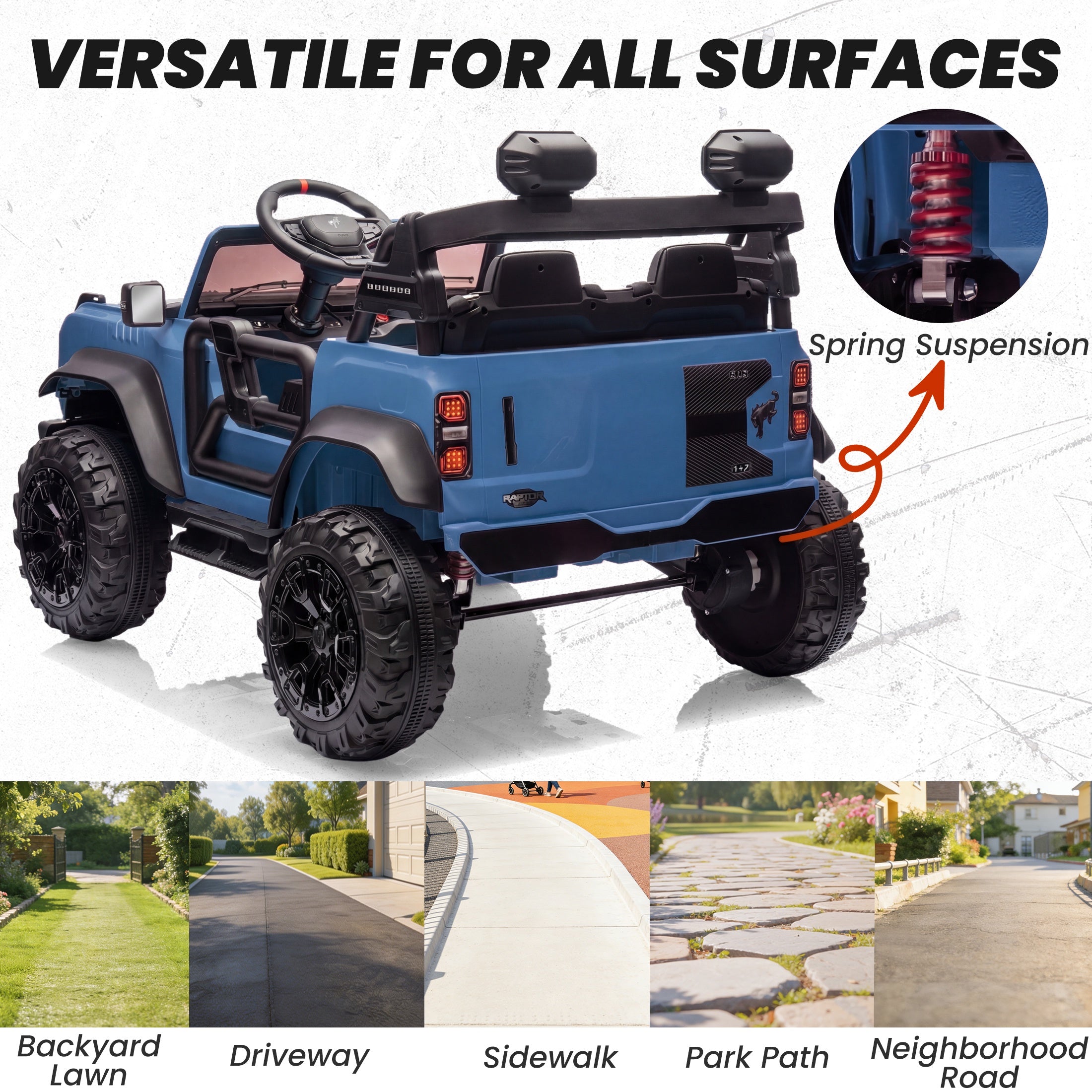 iYofe 24V 2 Seater Ford Bronco Raptor Powered Ride on Car with Remote Control, Bluetooth, Ages 3-8, Blue