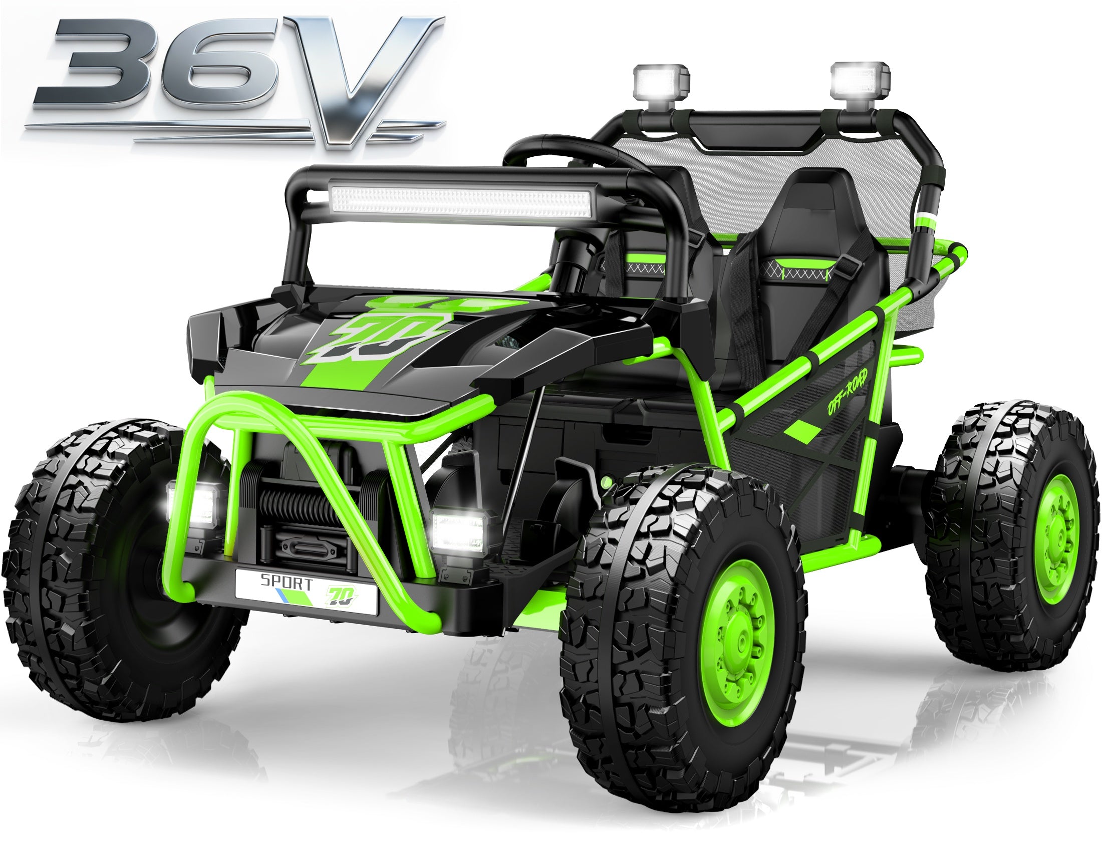 iYofe 36V Electric Ride on Car for Big Kids, Powered Ride on UTV Toys for Boys Girls Ages 6+, Kids Electric Vehicle with Bluetooth, Music, 4 Wheels Spring Suspension, without Remote Control, Green