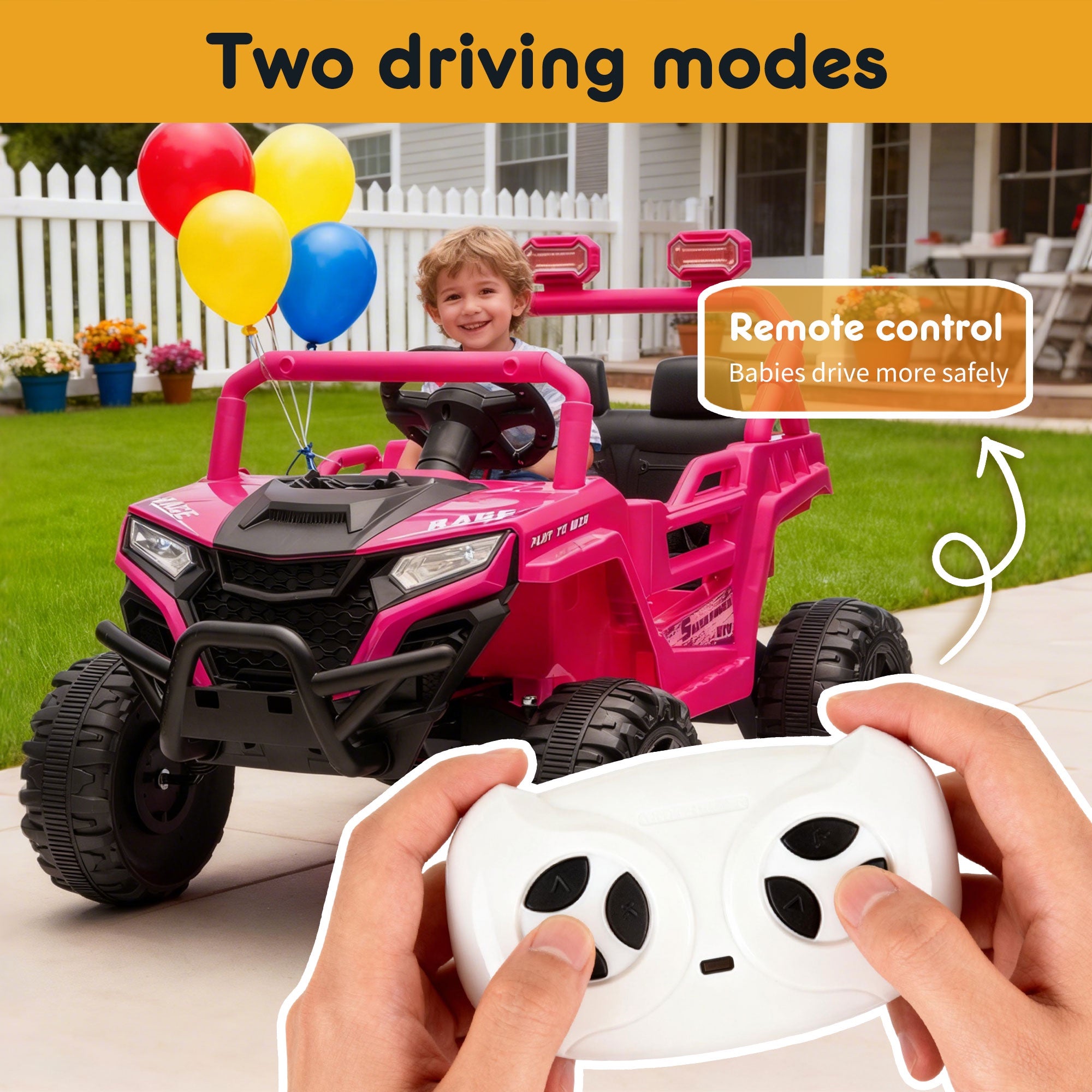 12V Powered Ride on Car UTV, Kids Ride on Toys for Toddlers Ages 3-5, Ride on Vehicles with Remote Control, Bluetooth, Music, 4 Wheels Suspension, Electric Cars for Kids Boys Girls, Pink