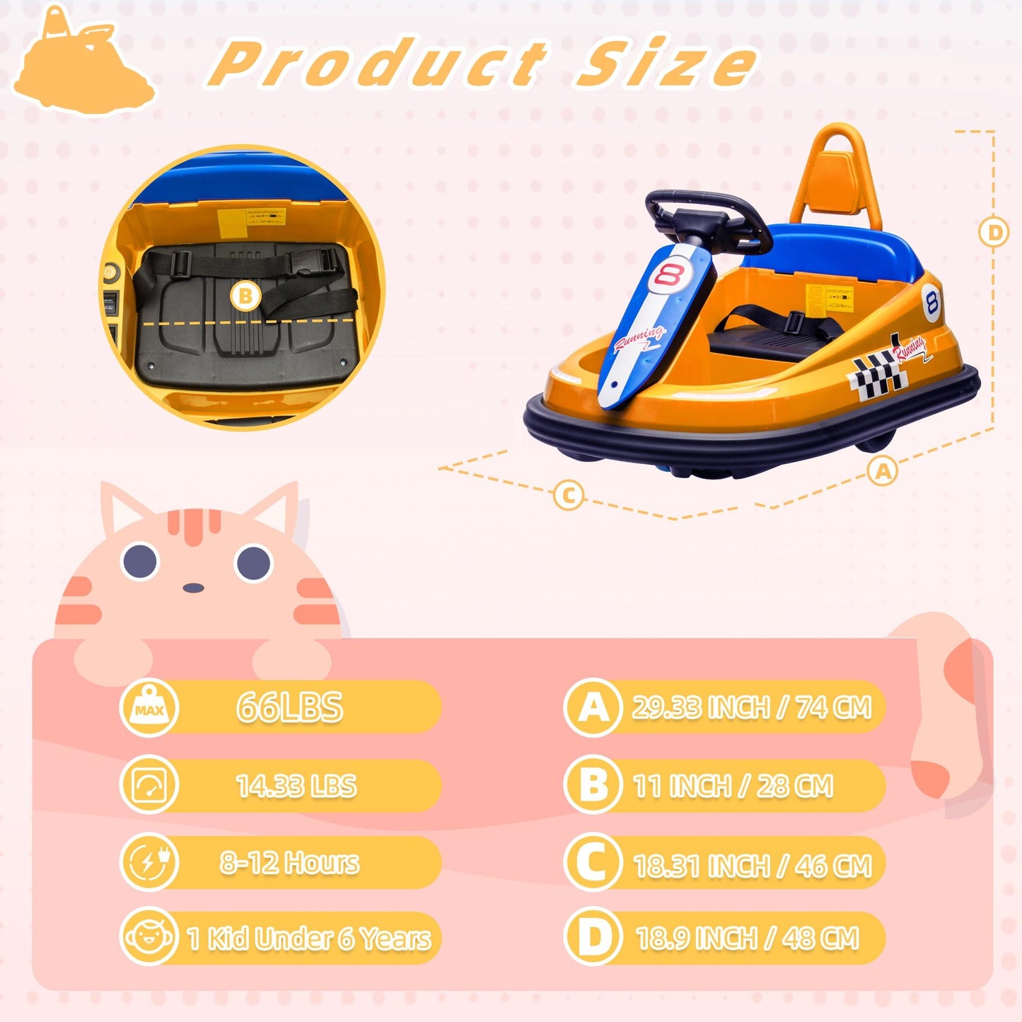 iYofe 6V Bumper Car Ride on with Remote Control, Bumper Cars for Kids Toddlers Boys Girls 2-6 Years Old Gifts, Battery Powered Ride on Toys with Bluetooth, Player, 360¡ãSpin, LED Light, 3 Speed, Yellow