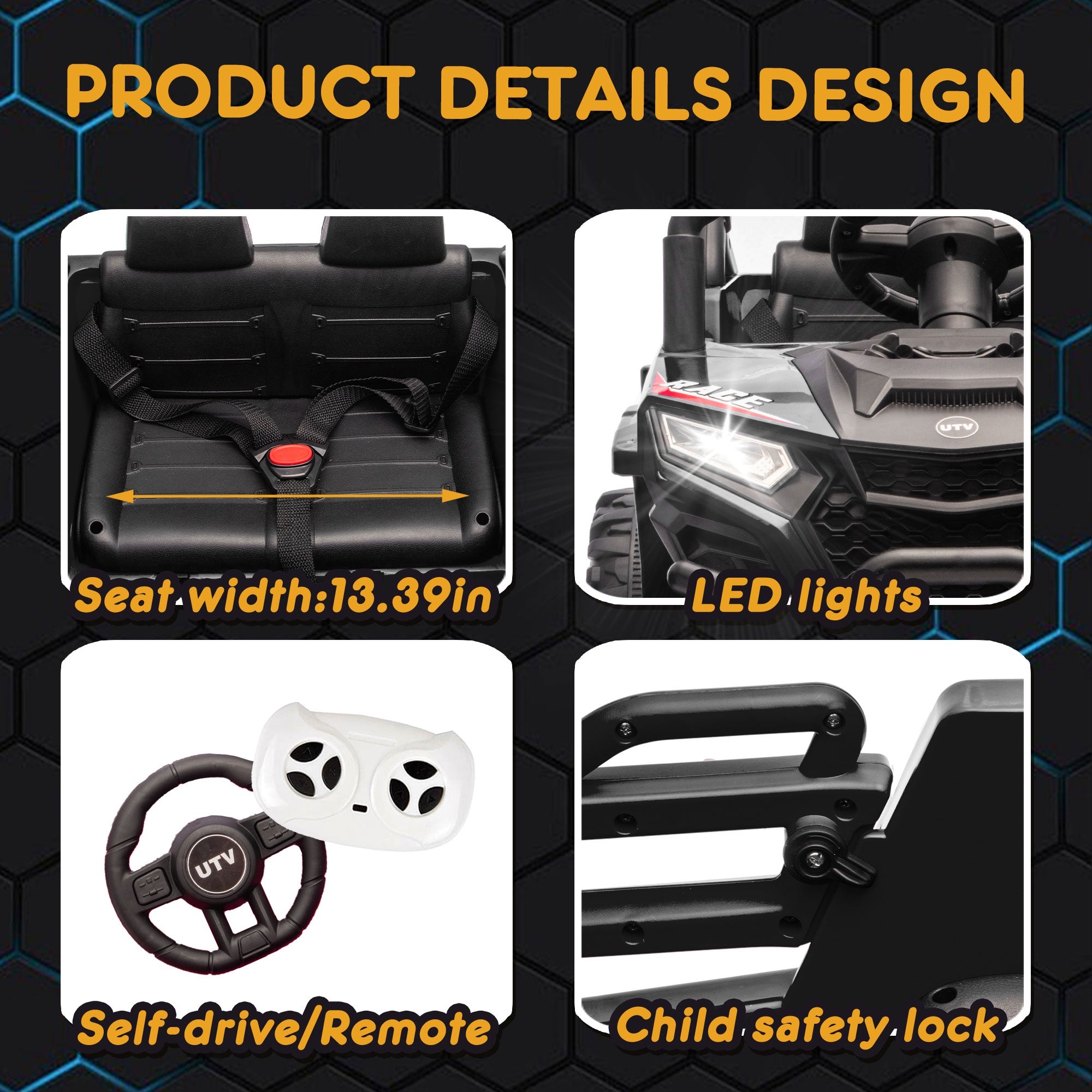 12V Powered Ride on Car UTV, Kids Ride on Toys for Toddlers Ages 3-5, Ride on Vehicles with Remote Control, Bluetooth, Music, 4 Wheels Suspension, Electric Cars for Kids Boys Girls, Black