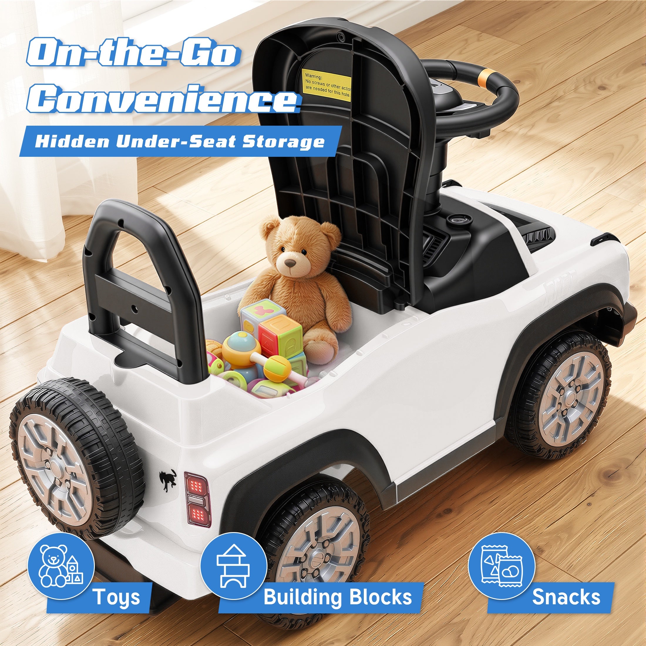 iYofe Kids Ride on Push Car 2 in 1, Ford Bronco Raptor Toddlers Ride on Push Toys with Horn, Music, Handle, Under Seat Storage, Ride on Toys for Toddlers 18 Months +, White