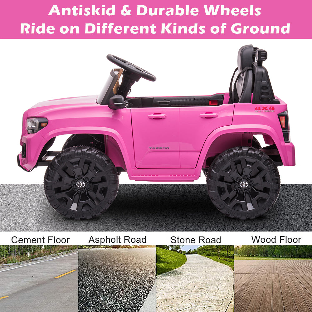 Licensed Toyota Tacoma 12V Battery Powered Ride on Cars with Remote Control, Kids Electric Ride on Vehicles for Boys Girls, Ride on Truck Toys with USB, AUX, MP3, FM Function, LED Headlight, Pink