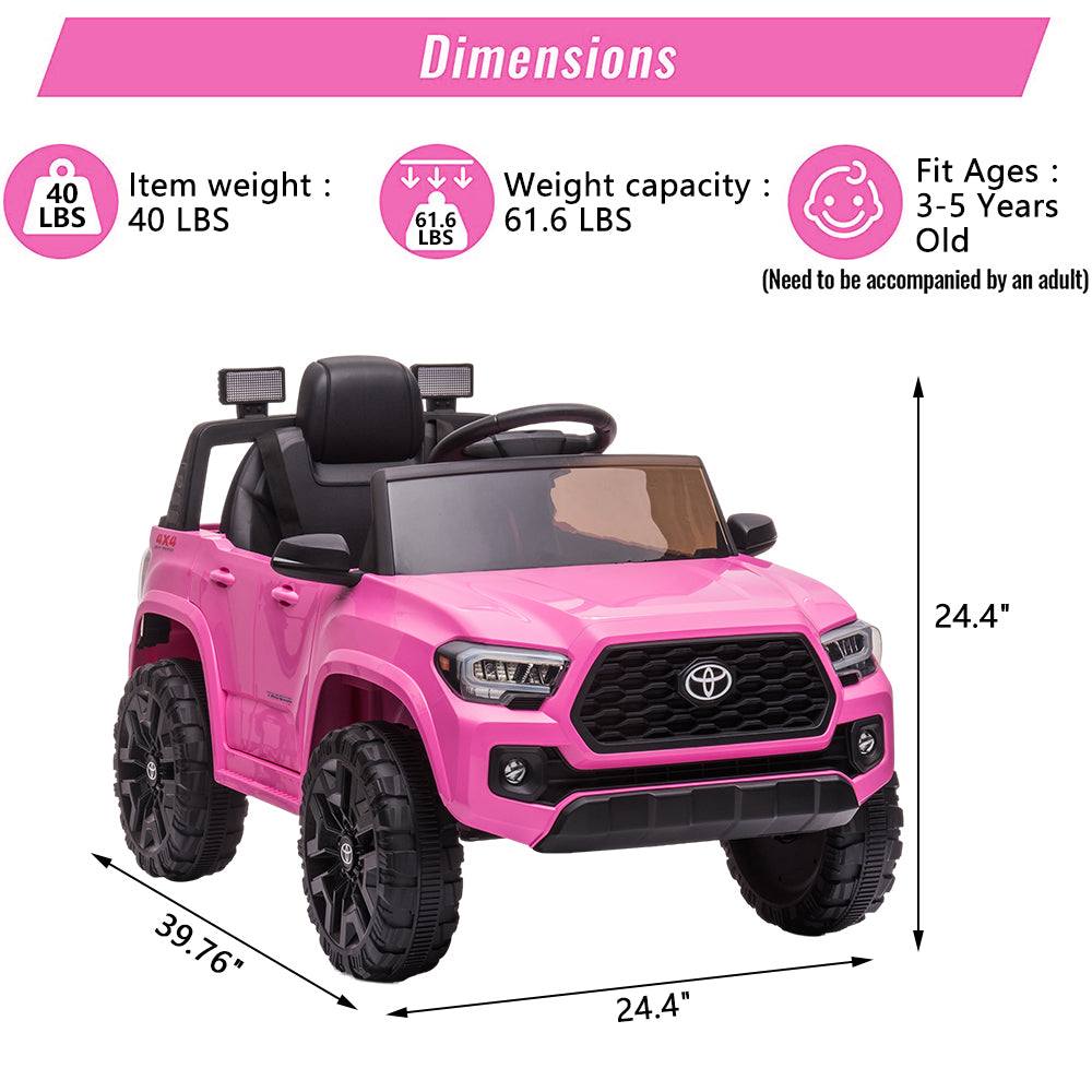 Licensed Toyota Tacoma 12V Battery Powered Ride on Cars with Remote Control, Kids Electric Ride on Vehicles for Boys Girls, Ride on Truck Toys with USB, AUX, MP3, FM Function, LED Headlight, Pink