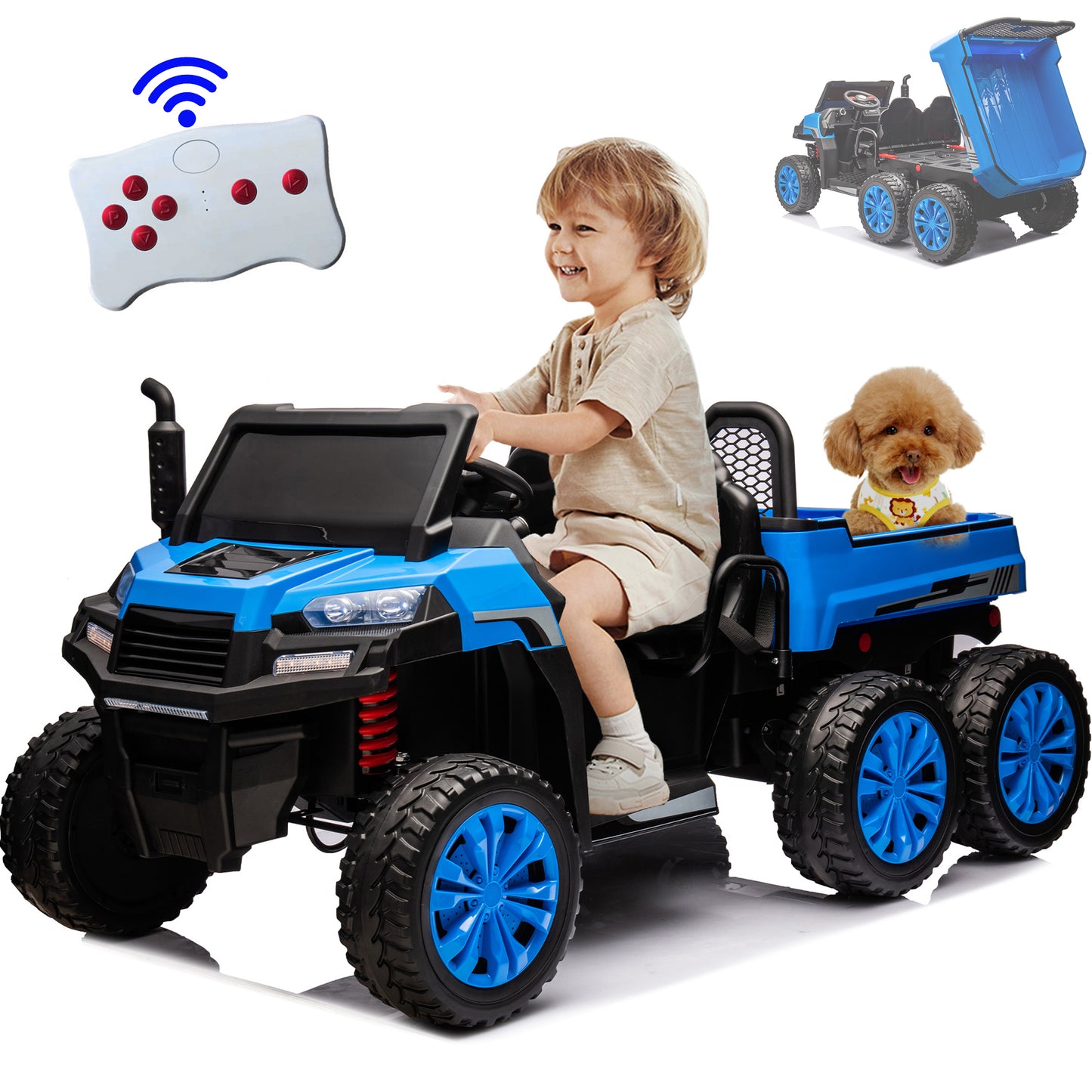 24V 2 Seats Powered Ride on Truck for Boys and Girls Ride On Car Toy with Remote Control Electric Vehicle with 6 EVA Wheels Battery Powered Ride on Car for Kids, Blue