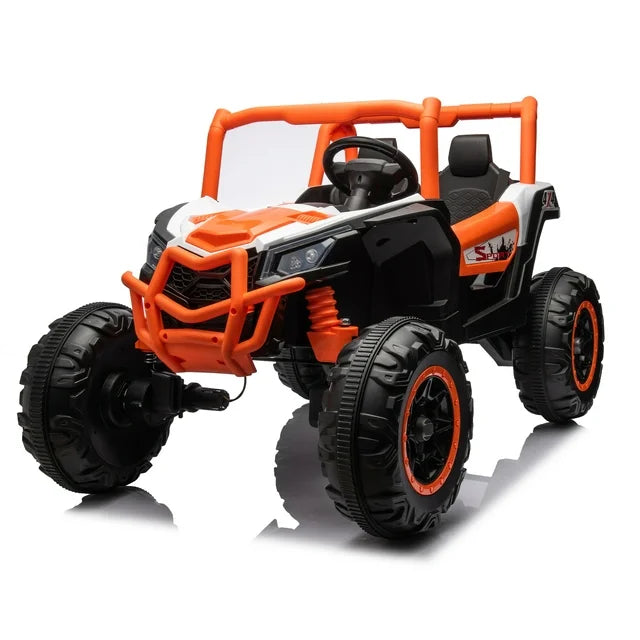 24V Ride on UTV for Kids, 2 Seater Battery Powered Ride on Car with Remote control, Music Player, 4 Wheel Shock Spring, 3 Point Safety Belt, Ride on Toy for Boys and Girls 3 4 5 6 Years Olds, Orange