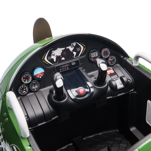 12V Ride on Cars for Kids, Battery Powered Plane Ride on Toy Cars with Remote Control, 360 Degree Rotating by 2 Joysticks, Wind-Driven Propeller, USB, FM, Electric Plane Toy for Boys Girls, Green