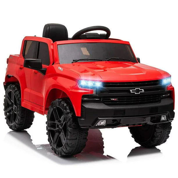 Kids Ride on Car, Chevrolet Silverado 12V Ride on Toy with Remote Control, 4 Wheels Suspension, Safety Belt, Electric Car with MP3 Player, LED Lights, Red, X462