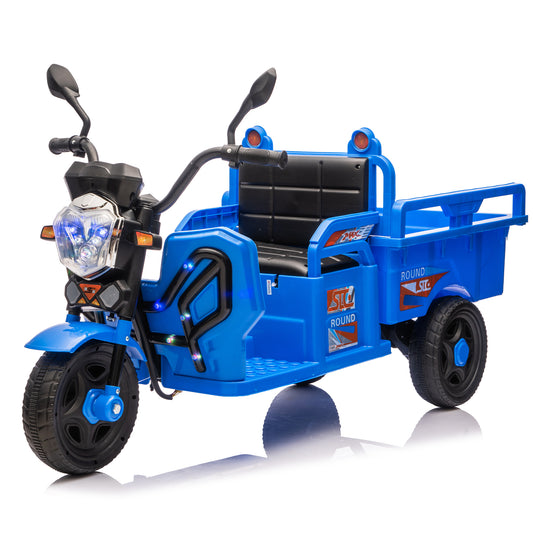 12V Powered Ride on Toy, Kids Electric 3-Wheel Cargo Truck Toy with Storage, Electric Trike for Kids Toddlers, Eletric Motorcycle with LED Lights/Music