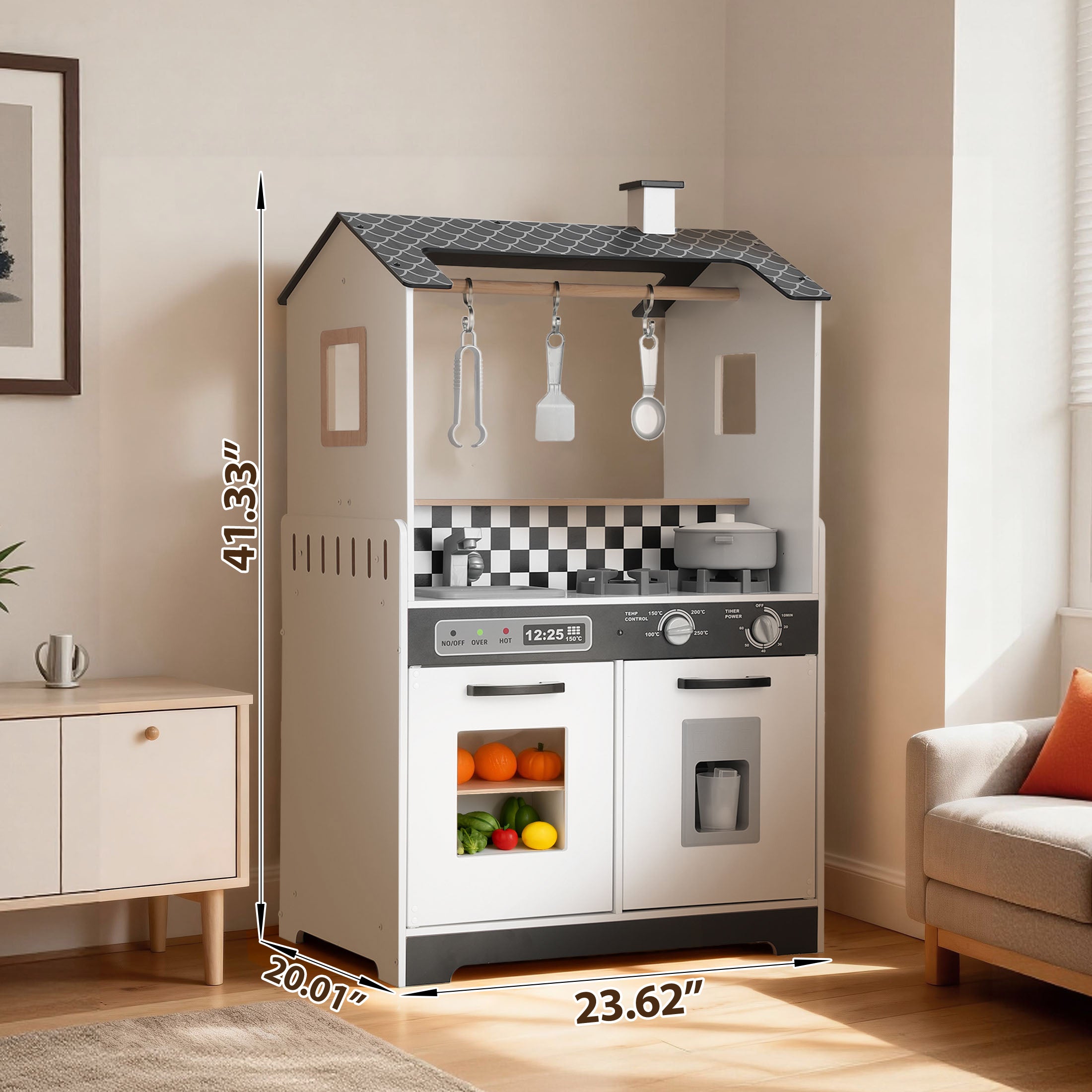iYofe Wooden Play Kitchen Set, 2-in-1 Kids Kitchen & Laundry Pretend Play Center for Toddlers