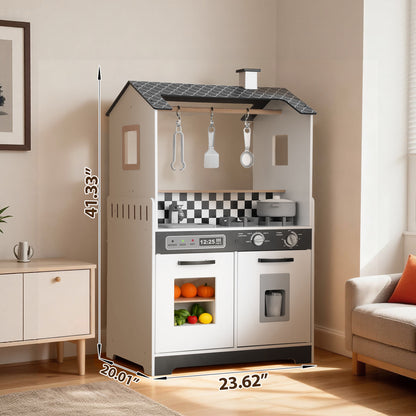 iYofe Wooden Play Kitchen Set, 2-in-1 Kids Kitchen & Laundry Pretend Play Center for Toddlers