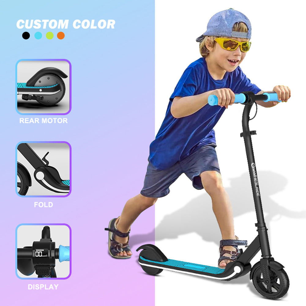 iYofe Kids Scooter for Boys Girls, Electric Scooter with 3-gear Adjustable Height, LED Digital Display and Lights, Two Wheels Fold Scooter Easy to Carry, Blue