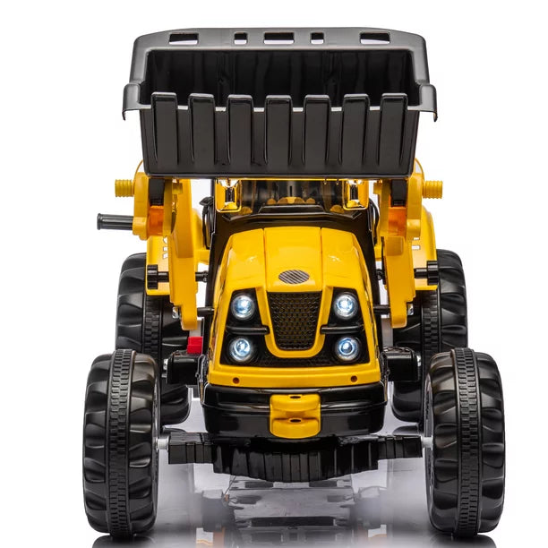 iYofe 12V Kids Ride on Excavator Car, 12V Battery Powered Construction Vehicles with Horn, 2 Speeds, Forward/Backward, Safety Belt,Treaded Wheels, Digger for Boys 3-12 Years Old, Yellow