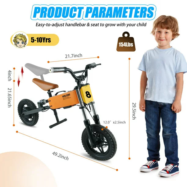 iYofe Electric Balance Bicycles for Kids 6-10, 24v Dirt Bike with Mobile App, Gps, Dirt Bicycles with Removable Battery, 12 Inch Tire & Adjustable Seat, Ride on Motorcycle for Boys and Girls, Orange