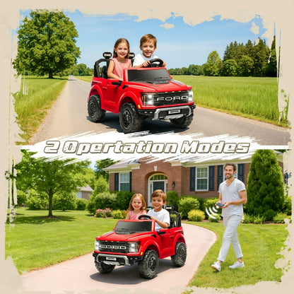 24V Ride on Toys for Big Kids, Ford F150 Raptor Battery Powered 2 Seater Ride on Cars with Remote Control, Electric Car Truck w/4 Wheelers/Bluetooth & Lights for Kids Girls Boys Ages 4-8, Red