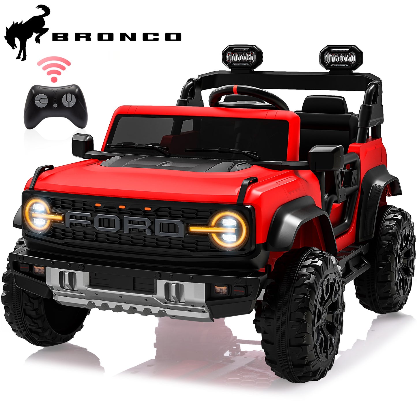 24V 2 Seater Ride on Cars, Licensed Ford Bronco Raptor Ride on Truck Toy with Remote Control, Powered Kids Car Electric Vehicles with Bluetooth/Music Player/LED Light/4 Wheels Spring Suspension, Red