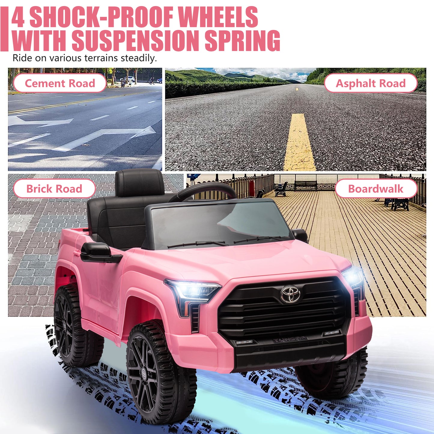 Toyota Tundra Pickup 12V 4.5A Ride On Cars for Kids, Ride On Toys with Remote Control, Battery Powered Kids Electric Vehicles with Bluetooth Music, USB, Electric Cars for Kids Boys Girls Gifts, Pink