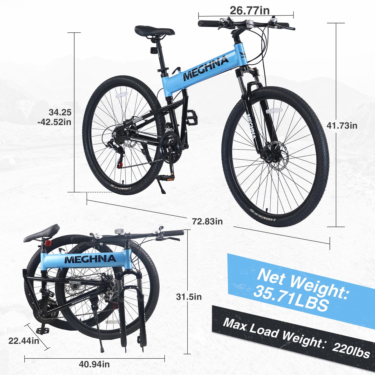 29 inch Folding Mountain Bikes, Mens Mountain Bicycle w/ Disc Brakes, 21 Speed Hybrid Bike for Adults Men Women, City Commuter Bike for Rider Height 5'4"-6'2", 85% assembled (Blue)