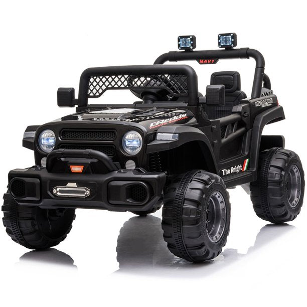 iYofe 12V Kids Ride on Truck Car w/ 2.4G Remote Control, LED Lights, AUX outlet, Adjustable Seatbelt, ASTM-Certified Ride on Toy for Boys and Girls, Black