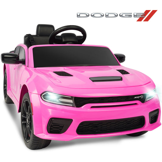 Ride on Cars, 12 V Licensed Dodge Charger Battery Powered Ride On Toys with Remote Control, MP3 Player, LED Headlights, Safety Belt, 4 Wheeler, Electric Car for Kids 3-5 Boys Girls, Pink