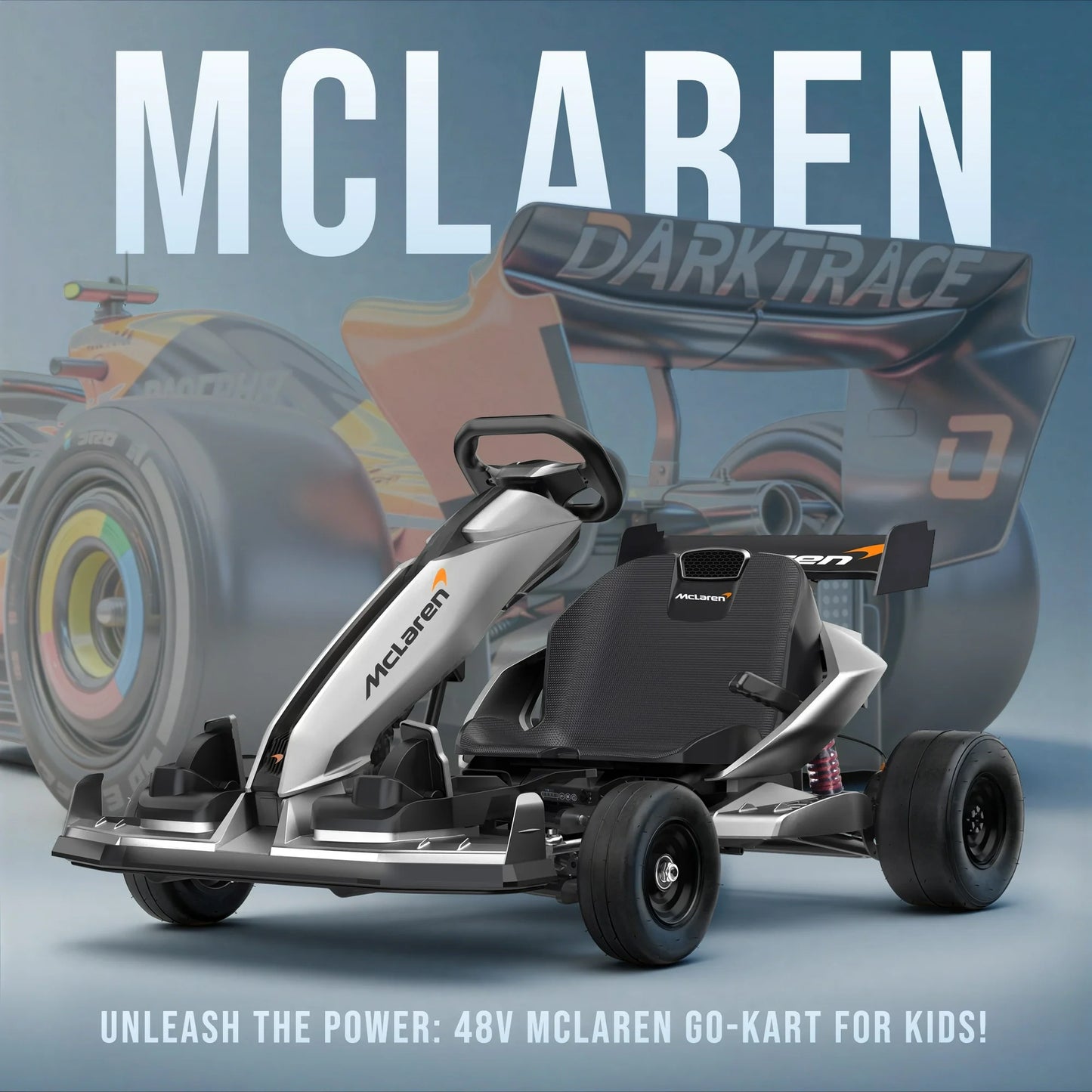 McLaren 48V Electric Go Kart for Adults & Teens, 750W Motor, 24 km/h, Hydraulic Disc Brake, 4-Wheel Spring Suspension, Adjustable Chassis, Tires, Foldable Design, Ride on Toy for Boys or Girls