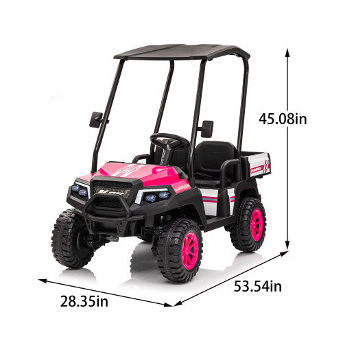 24V Remote Control Kids UTV Ride-On Car - 2 Seater Electric Toy Car w/ Parental Remote, Dual Motors, 4-Wheel Suspension, Bluetooth Audio, LED Lights & Removable Canopy