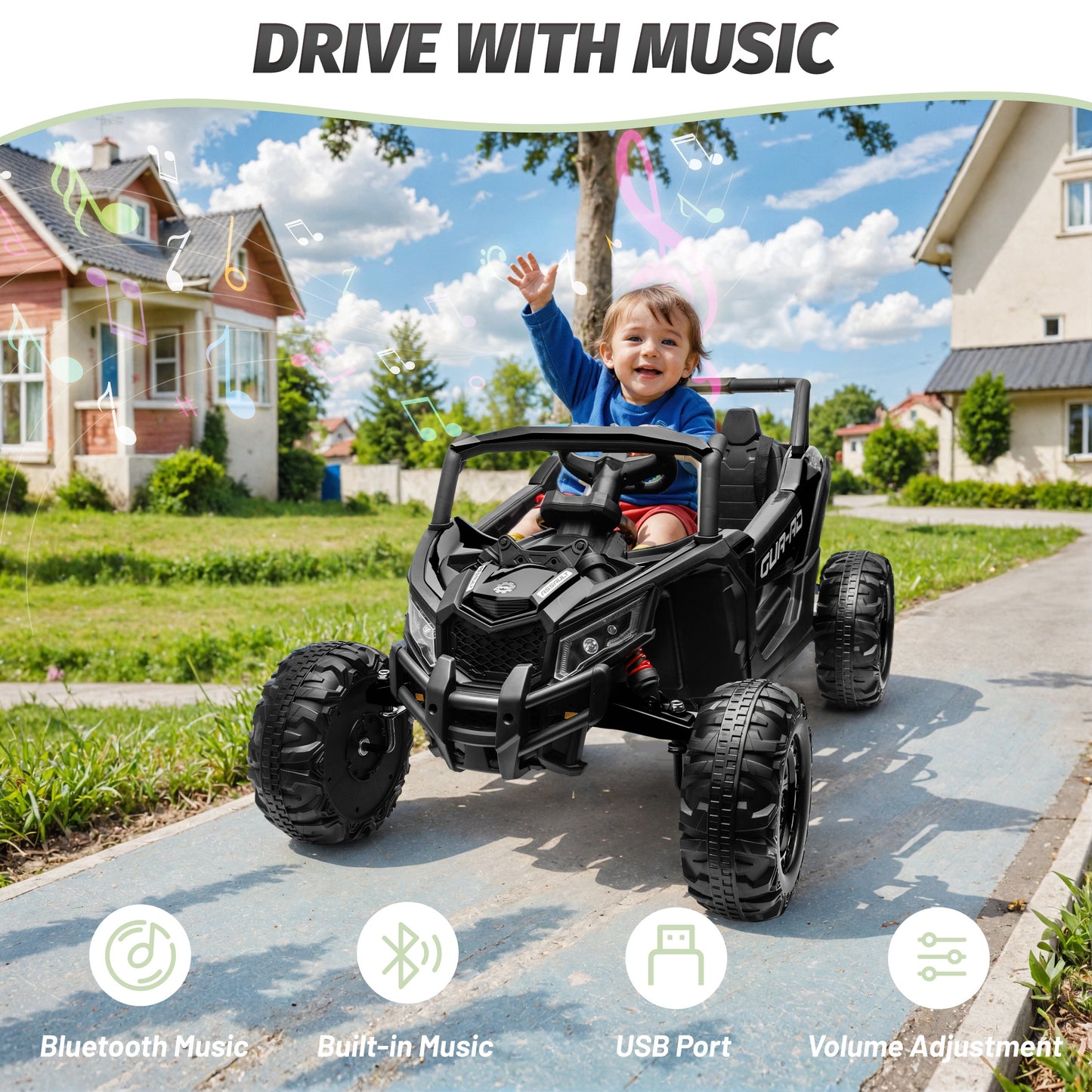iYofe 24V Ride on Toys for Big Kids, Kids Ride on Car for Boys Girls 3-6, Powered Ride on UTV Electric Cars for Kids w/ Remote Control, Bluetooth Music, LED Lights, 4 Wheels Spring Suspension, Black