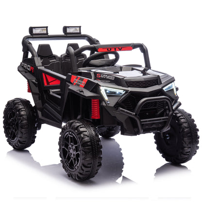 24V Powered Ride on UTV, iYofe Electric Ride on Cars with Remote Control, Bluetooth, Music, LED Lights, Portable Handle, 4 Wheels Suspension, Kids Ride on Toys for Boys Girls Ages 3-6, Black