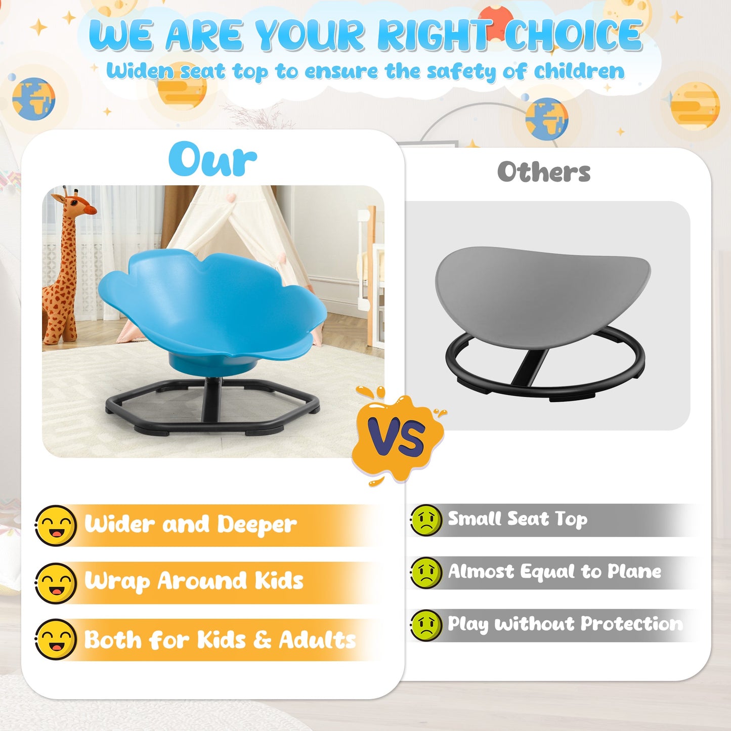 iYofe Kids Sensory Spinning Chair, Petal Shape Spinning Chair for Autistic Kids, Chair Sensory Spinner Seat for Autism Toddlers ADHD Children, 360° Rotating Therapy-Grade Chair with Safety Base, Blue