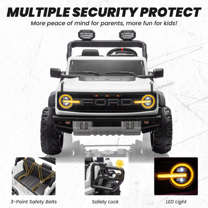 iYofe 24V 2 Seater Ford Bronco Raptor Powered Ride on Car with Remote Control, Bluetooth, Ages 3-8, White