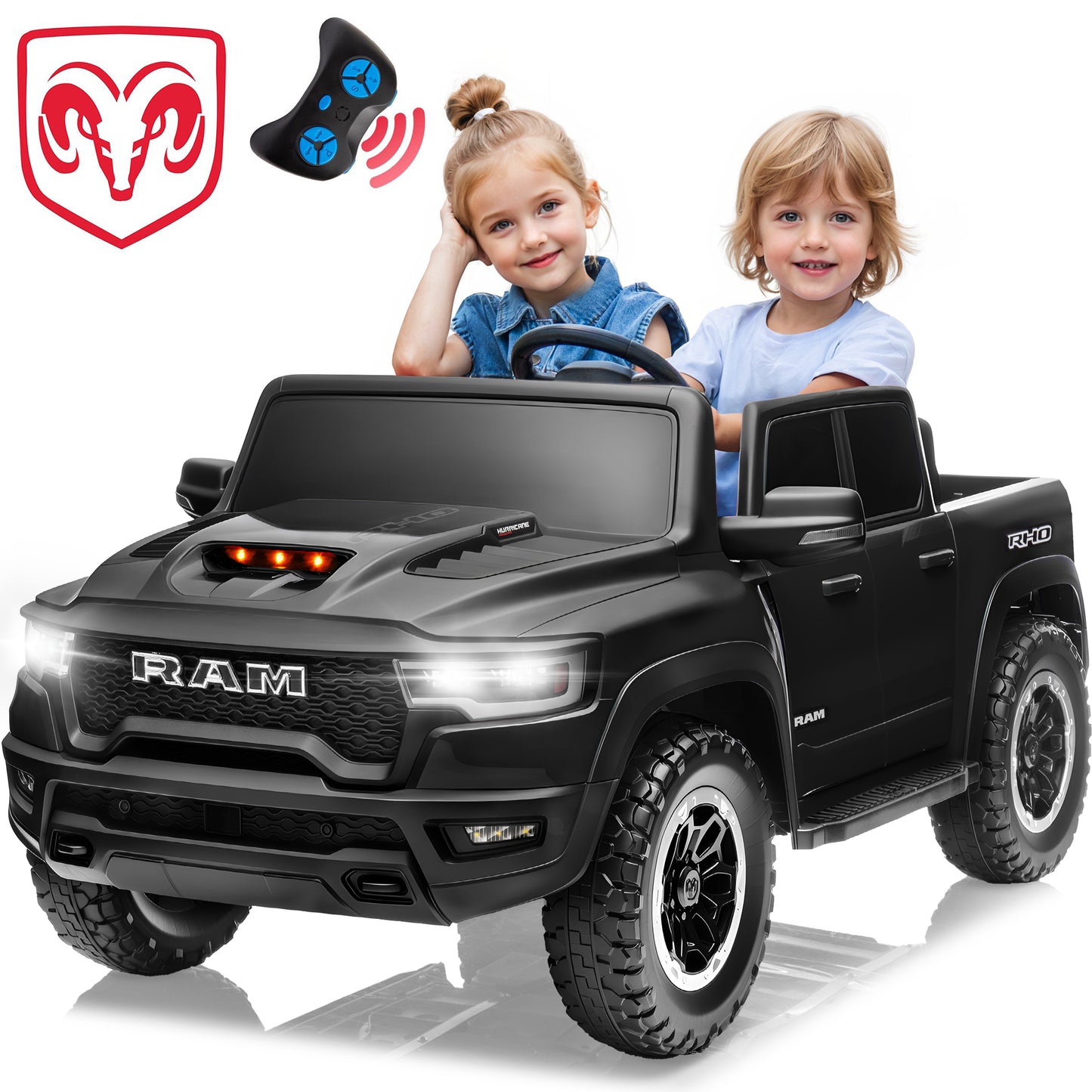 Ram Ride on Car Toys 2 Seater, 24V Ram 1500 Battery Powered Ride on Toy Truck with Remote Control, Electric Car for Kids Girls 3-8 w/ Bluetooth, Rear Storage Trunk, Safety Belt, 4 Wheelers
