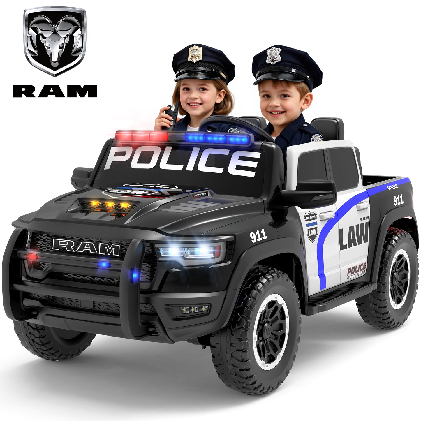 Ram Ride on Car Toys 2 Seater, 24V Ram 1500 Battery Powered Ride on Toy Truck with Remote Control, Electric Car for Kids Girls 3-8 w/ Bluetooth, Rear Storage Trunk, Safety Belt, 4 Wheelers