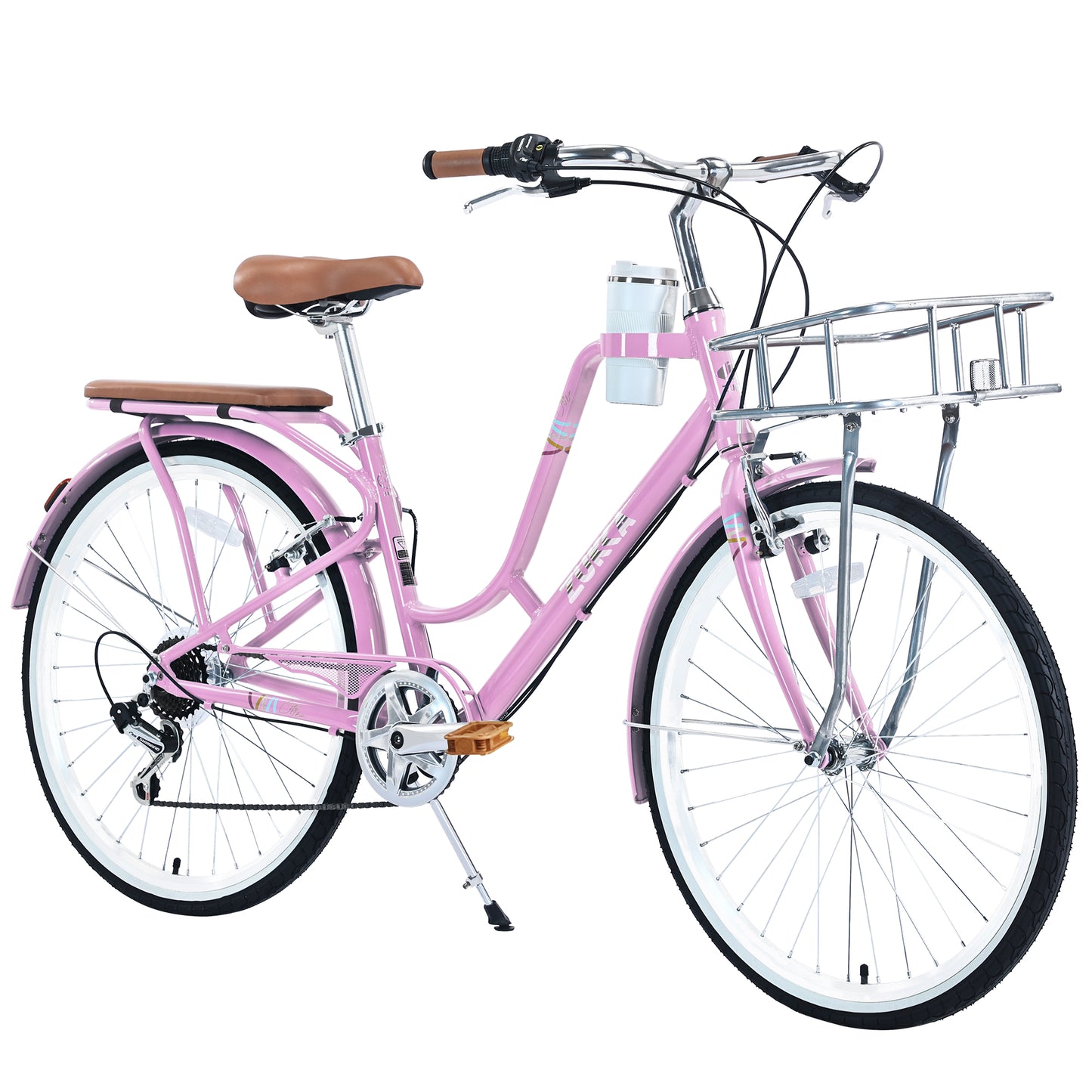 iYofe Womens Cruiser Bike 26 inch Womens Bike City Bike for Ladies with Coffee Cup Holder Commuter Bike, Shimano 7 speed, 85% Assembled