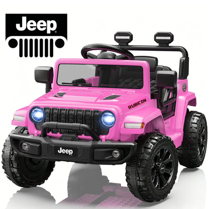 iYofe 12V Ride On Cars for Kids, Licensed Jeep Rubicon Powered Electric Car w/Dual Wheels Suspension, Parent Remote Control, Lights, Music, Ride On Toys for Boys Girls Age 3+, Pink