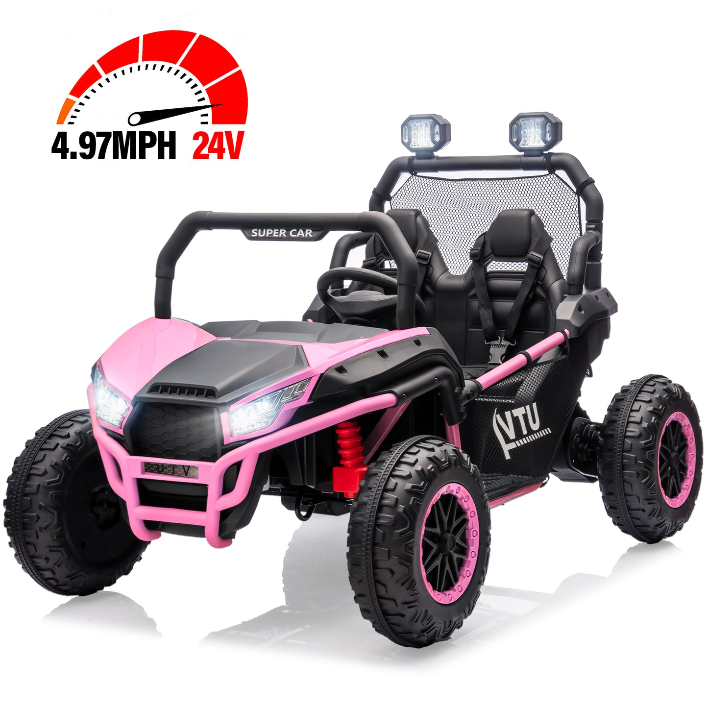 24V Ride on Car for 2 Kids, 2 Seater Kids Ride on UTV Cars, 400W Super Power Electric Cars with Remote Control, Bluetooth, Rear Storage Space, 4 Wheel suspension, LED Light, Rear Searchlight