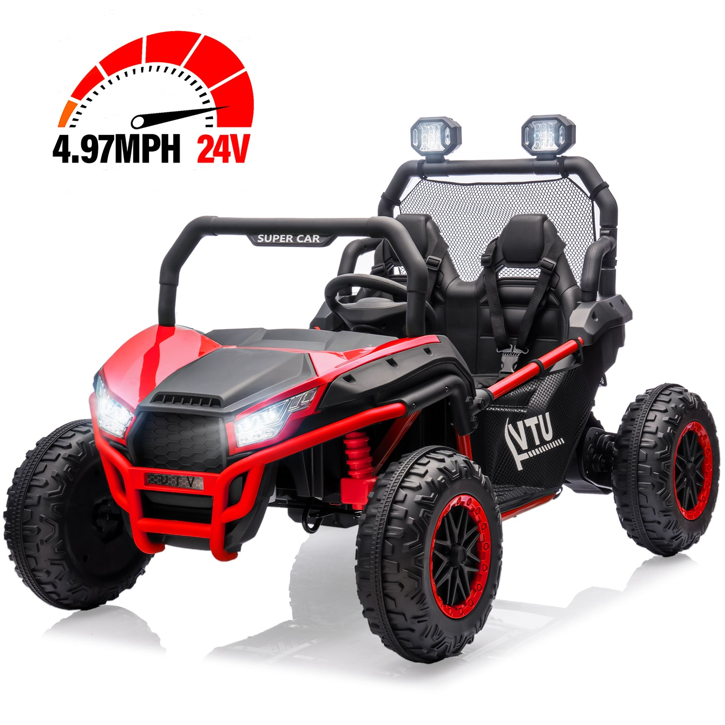 24V Ride on Car for 2 Kids, 2 Seater Kids Ride on UTV Cars, 400W Super Power Electric Cars with Remote Control, Bluetooth, Rear Storage Space, 4 Wheel suspension, LED Light, Rear Searchlight