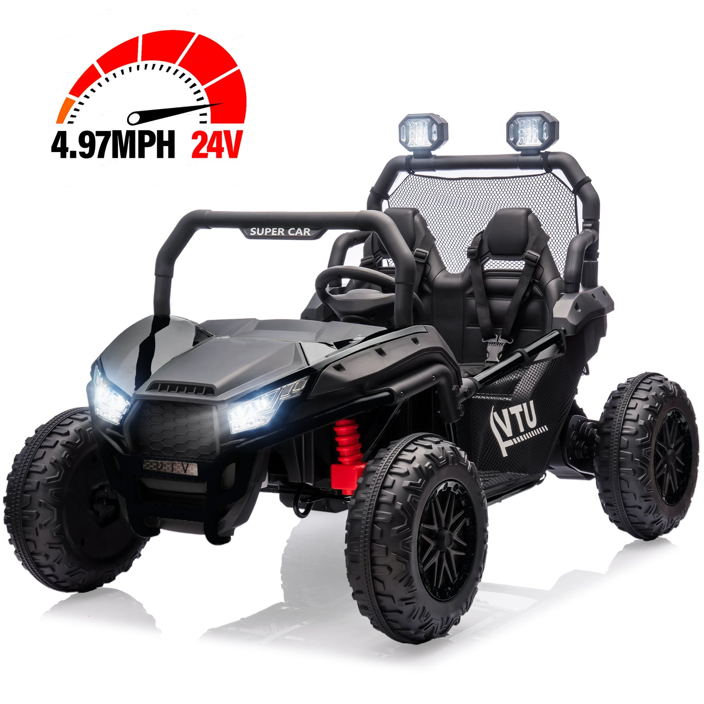 24V Ride on Car for 2 Kids, 2 Seater Kids Ride on UTV Cars, 400W Super Power Electric Cars with Remote Control, Bluetooth, Rear Storage Space, 4 Wheel suspension, LED Light, Rear Searchlight