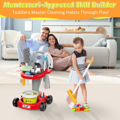 iYofe Kids Cleaning Set Toys 29PCS, Toddler Cleaning Set with Broom and Dustpan Set, Housekeeping Pretend Play Toys with Realistic Kids Vacuum, Duster, Brush, Rag, Toddler Girl Boy Gift, Red
