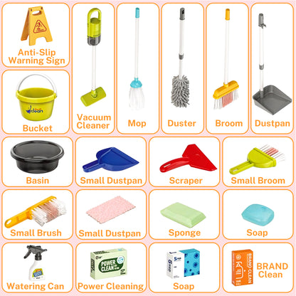 iYofe Kids Cleaning Set Toys 29PCS, Toddler Cleaning Set with Broom and Dustpan Set, Housekeeping Pretend Play Toys with Realistic Kids Vacuum, Duster, Brush, Rag, Toddler Girl Boy Gift, Red