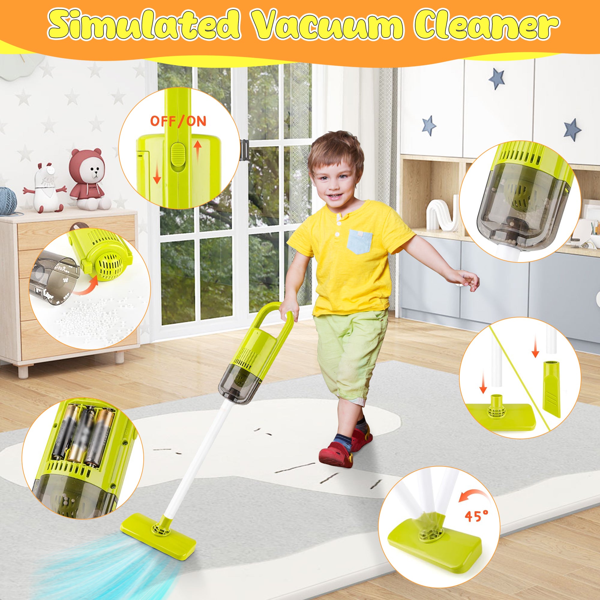 iYofe Kids Cleaning Set Toys 29PCS, Toddler Cleaning Set with Broom and Dustpan Set, Housekeeping Pretend Play Toys with Realistic Kids Vacuum, Duster, Brush, Rag, Toddler Girl Boy Gift, Red
