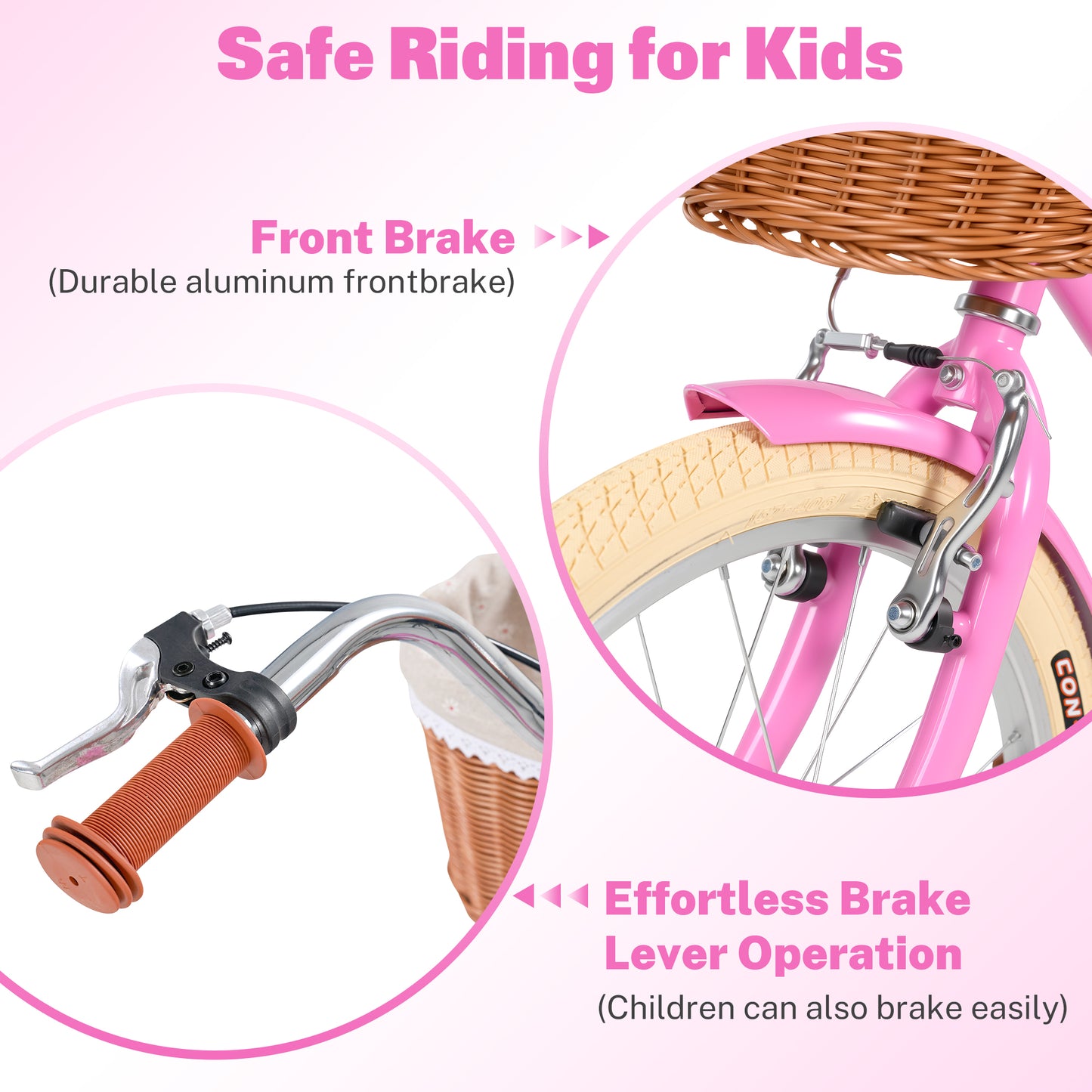 Girls Bike 20inch with Basket and Backseat, Kids Bicycle for 7-10 Years Old, Single Speed