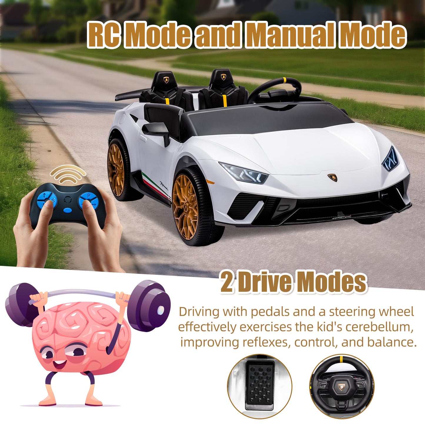 24V Lamborghini 2 Seater Ride on Car for Girls and Boys, Kids Ride on Toy with Remote Control, Electric Car for 3-8 Years Old, Bluetooth