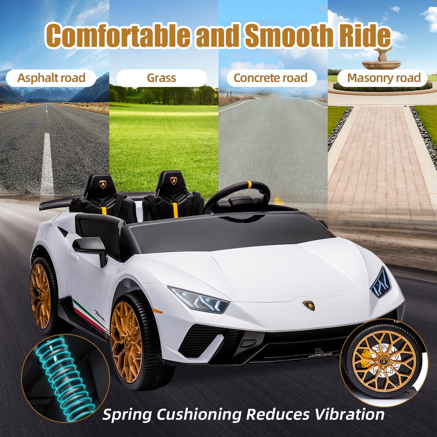 24V Lamborghini 2 Seater Ride on Car for Girls and Boys, Kids Ride on Toy with Remote Control, Electric Car for 3-8 Years Old, Bluetooth