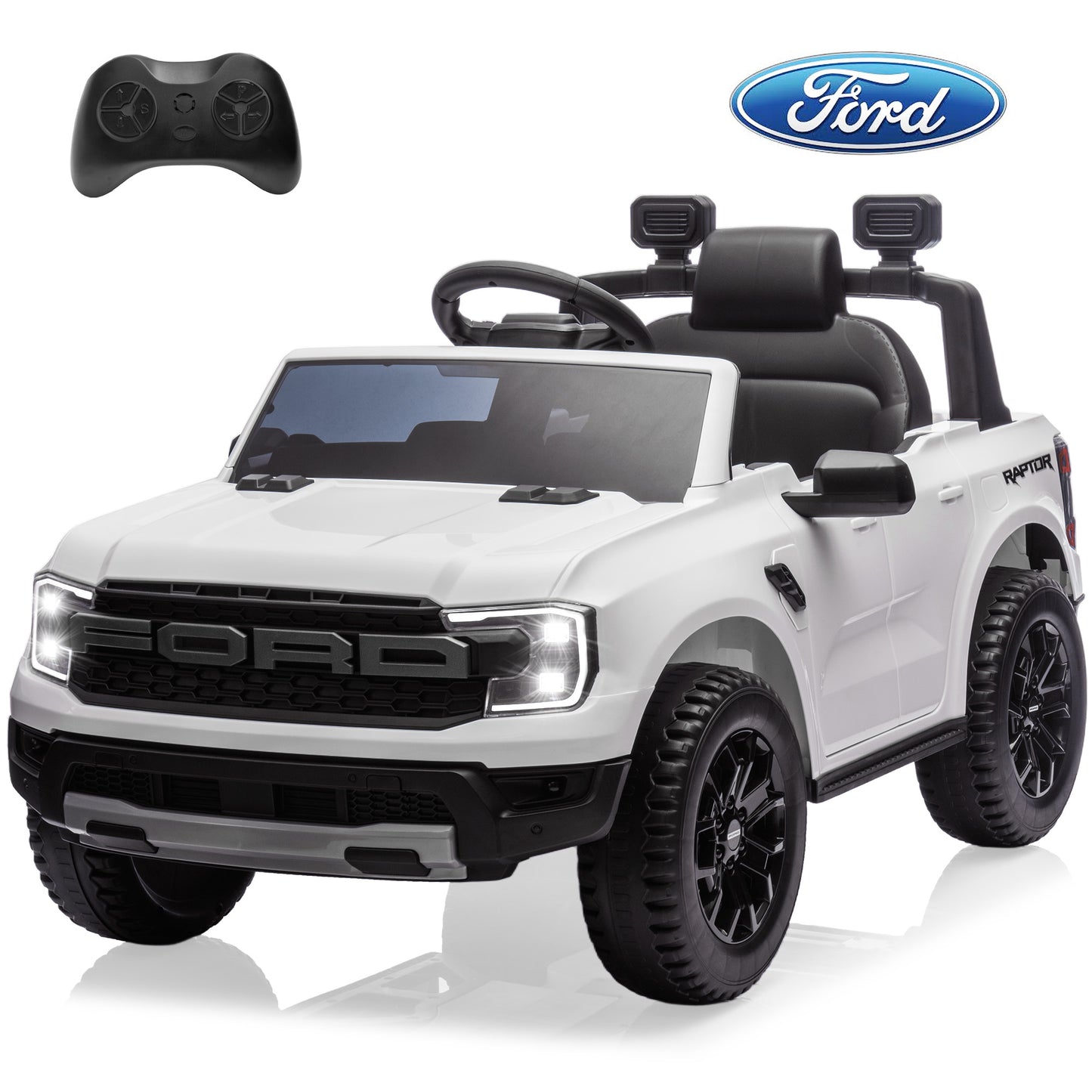 Ford Ranger Raptor Ride on Cars for Kids, 12V Powered Ride on Truck Toys with Remote Control, Play, LED Lights, Safety Belt, 4 Wheels Suspension Electric Cars for 3-5 Years Boy Girl, Blue