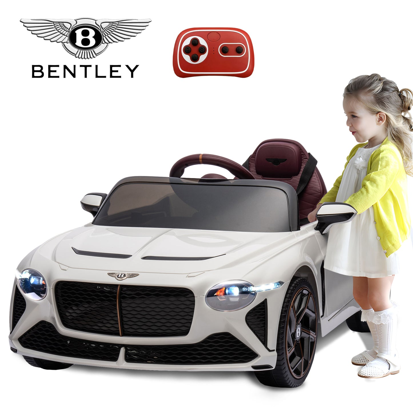 12V Ride On Car for 3-6 Yaers Old Boys and Girls Ride on Toy Licensed Bentley Electric Vehicles with 2.4 G Remote Control, Bluetooth